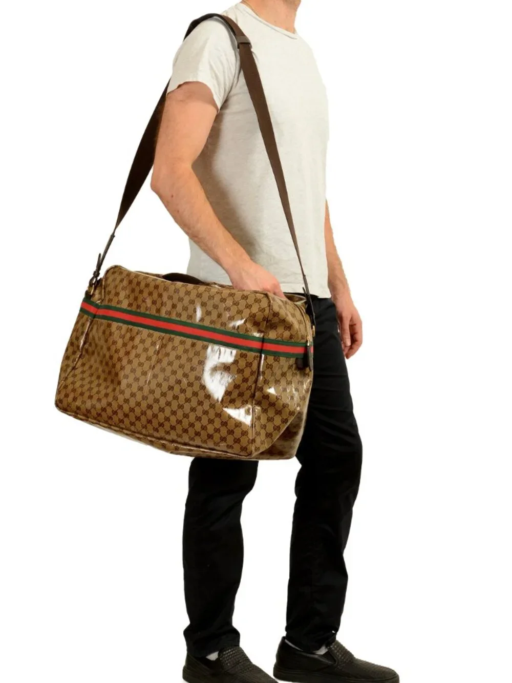 Gucci Men's GG Crystal Web Duffle Gym Weekender Travel Extra Large Bag - Picture 10 of 11